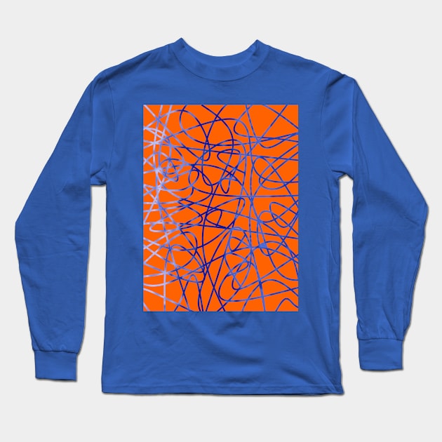 ORANGE With Blue Scribbles Abstract Art Long Sleeve T-Shirt by SartorisArt1